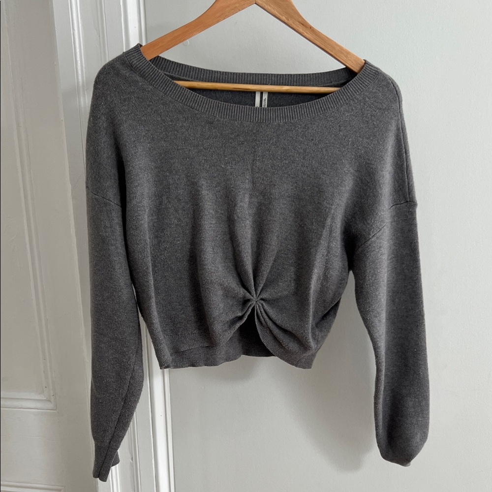 Anthropologie Crop Gray Twist Sweater